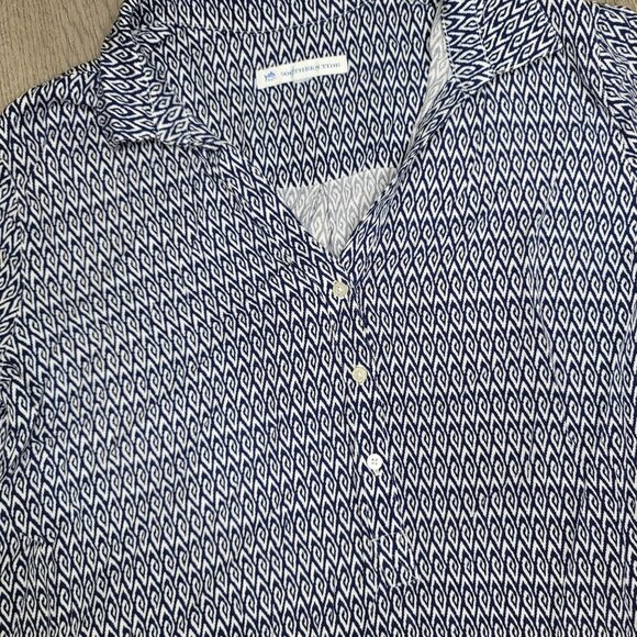 Southern Tide Women's Button-Up Shirt - Blue & White Geometric Print Soft & Bree - Picture 7 of 7